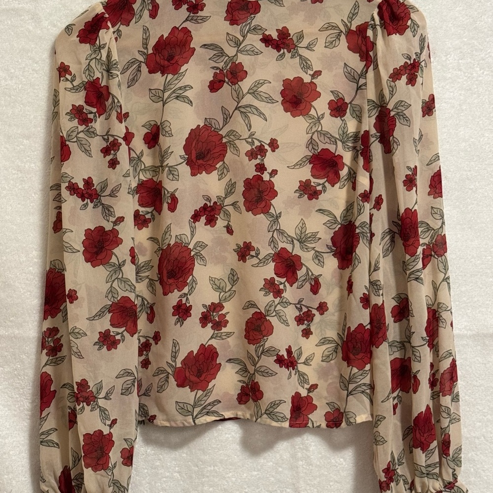 Floral Sheer Blouse with Red Flowers